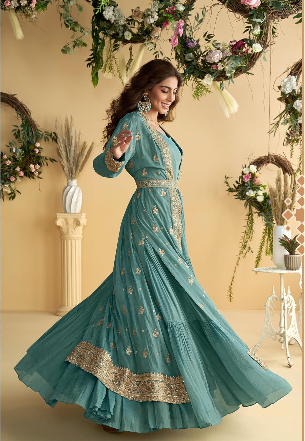 The kurti bazaar Indian Designer Pakistani Style Ready to Wear Stitched Anarkali Gown Suits for Wedding