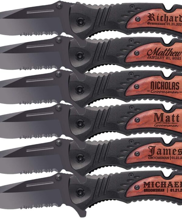Fodiyaer Personalized Knife for Groomsmen - Custom Engraved Pocket Knives for Men - 6 Font Multi-set Option - Groomsmen Gifts for Wedding, Groomsmen Proposal Gift - Bachelor Party, Best Man