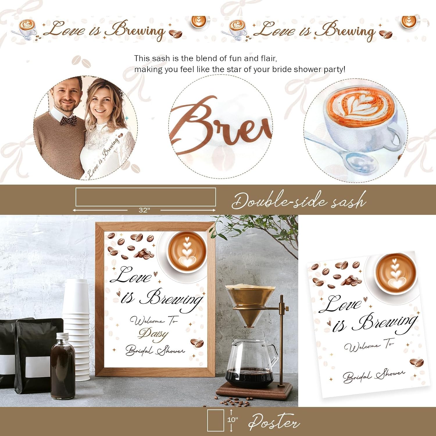 Love is Brewing Bridal Shower Decorations – Coffee Bridal Shower Decorations with Balloon Garland, Cake Topper, Banner, Backdrop, Poster for Espresso Martini Decor