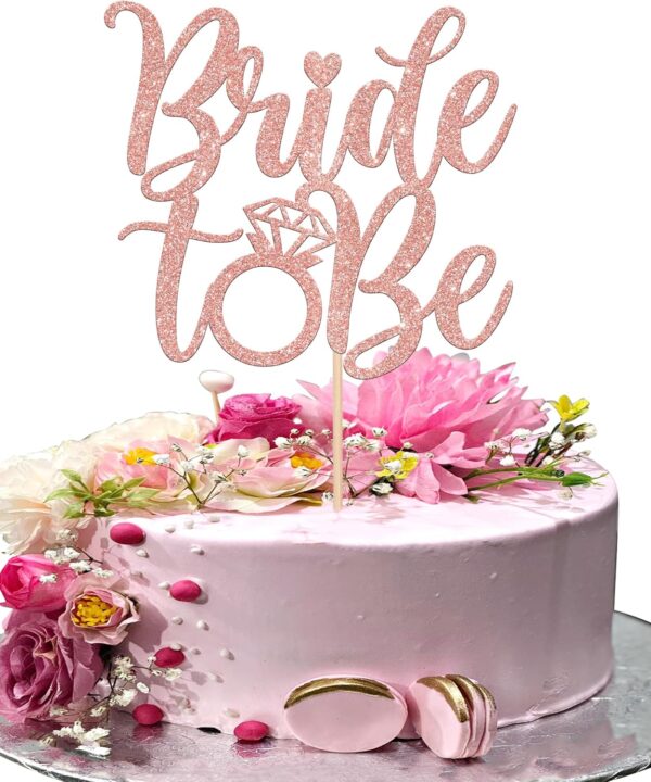 Rsstarxi 1 Pack Bride to Be Cake Topper Glitter Diamond Ring Wedding Cake Pick for Wedding Engagement Bachelorette Bridal Shower Hen Party Cake Decorations Rose Gold