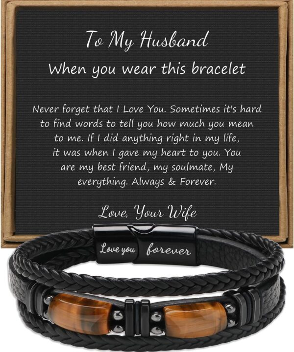 With Tigers Eye, Anniversary Valentines Fathers Day Christmas Birthday Gifts for Son Husband Grandson Boyfriend Brother Dad Love You Forever Bracelets for Men