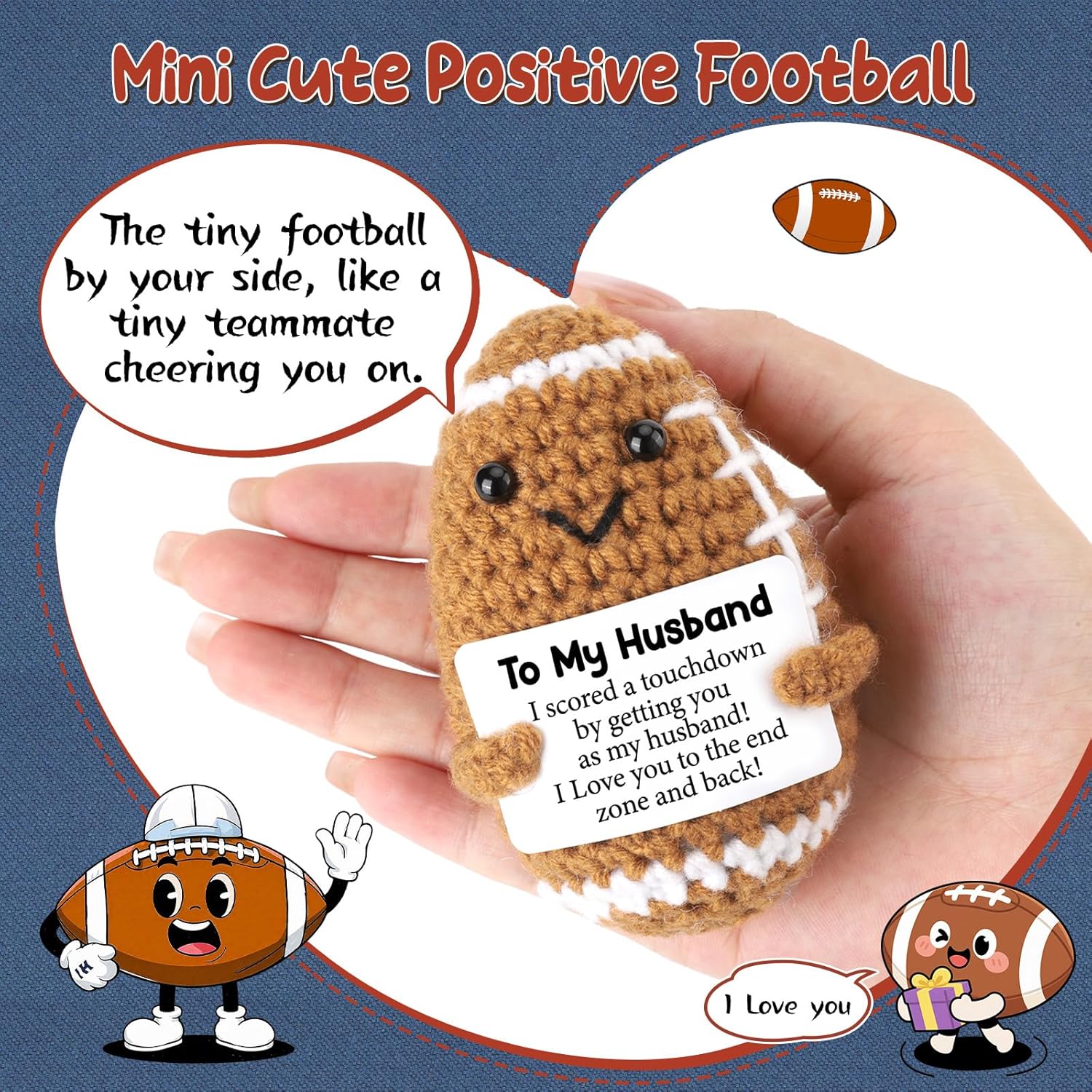 Valentines Day Gifts for Husband from Wife, To My Husband Handmade Crochet Football Birthday Gift for Him, Wedding Anniversary Present for Men, Romantic Valentines Decor for Couple, Hubby, Spouse