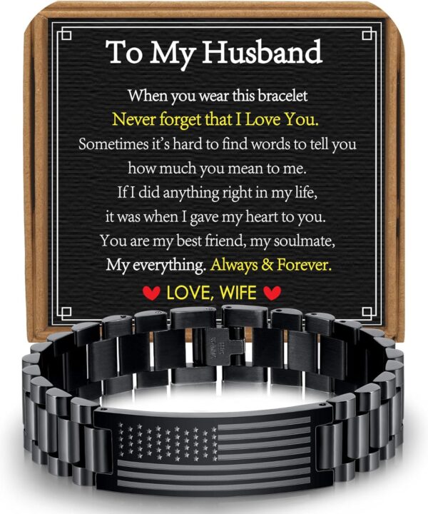 Valentines Gifts for Him Men Husband Boyfriend Son, Stainless Steel American Flag Watch Link Bracelet Unique Birthday Anniversary Jewelry Gifts for Men