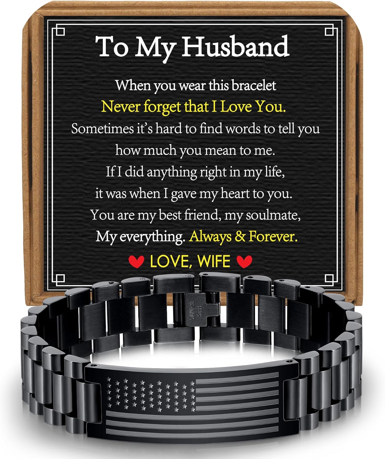 Valentines Gifts for Him Men Husband Boyfriend Son, Stainless Steel American Flag Watch Link Bracelet Unique Birthday Anniversary Jewelry Gifts for Men