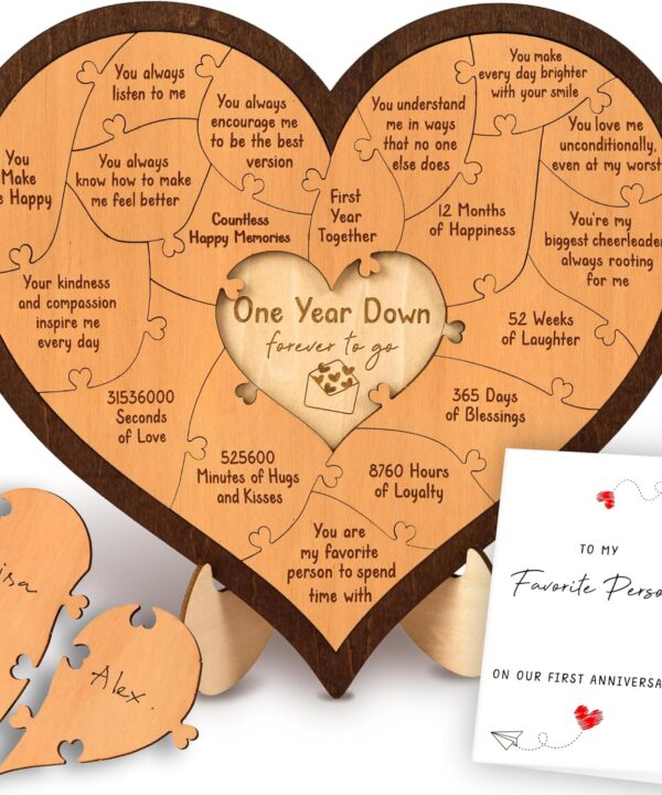 1 Year Anniversary Wood Gifts for Him Boyfriend - One Year Anniversary Wooden Gifts for Men, First Anniversary Wedding Gift for Husband Wife