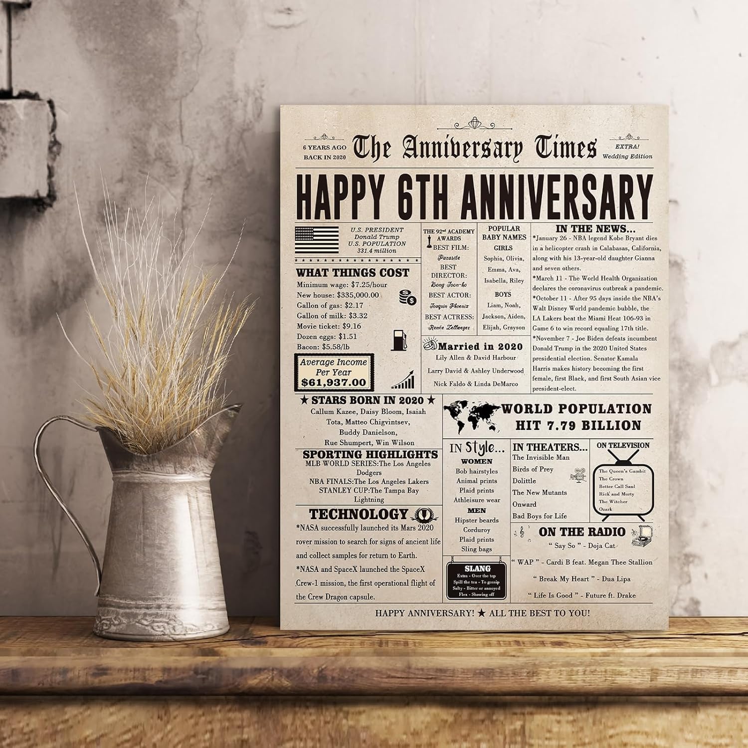 Jumbo 6th Anniversary Card for Him Her, Vintage 6 Years Wedding Anniversary Card Gifts for Husband Wife, Funny Iron Anniversary Pun Card for Women Men