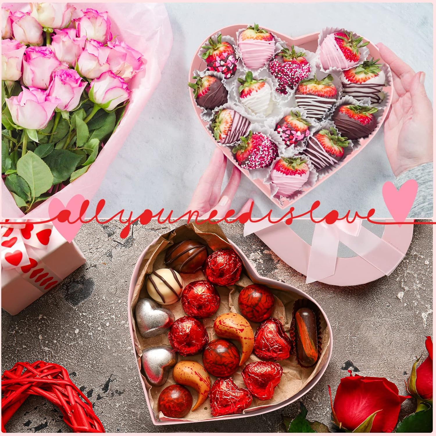Thenshop 3 Sets Valentines Heart Shaped Boxes for Flowers Mothers Day Gift Packaging with Transparent Window Lids for Luxury Flower Arrangements Flower Box Gift Wrap Boxes for Wedding Birthday(Pink)
