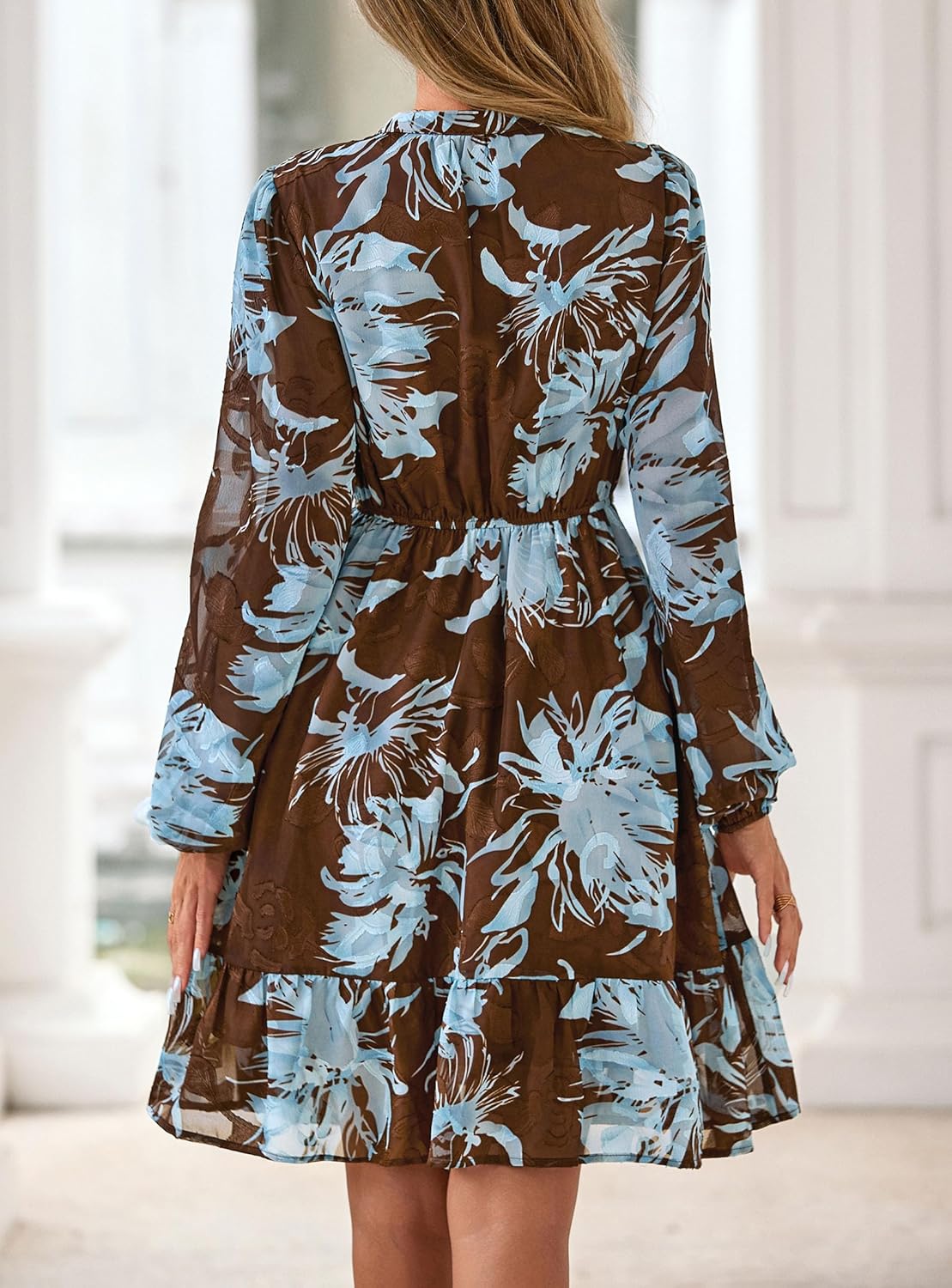 PRETTYGARDEN Womens Fall Boho Dresses 2026 Floral Long Sleeve V Neck Mini Flowy Wedding Guest Dress Trendy Vacation Outfits