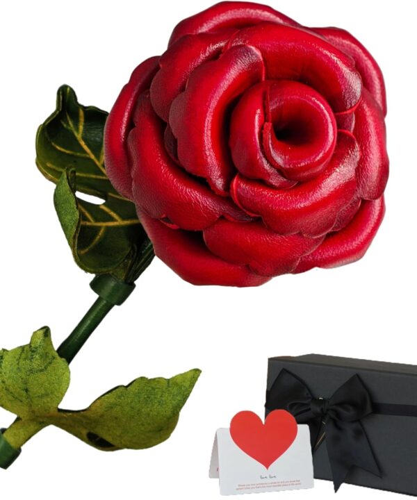 Allenkwok Leather Rose 3rd Year Anniversary Keepsake for Her Him, Leather Gifts for 3 Year Anniversary, Leather Flowers, 3 Year Wedding Anniversary Romantic Gifts
