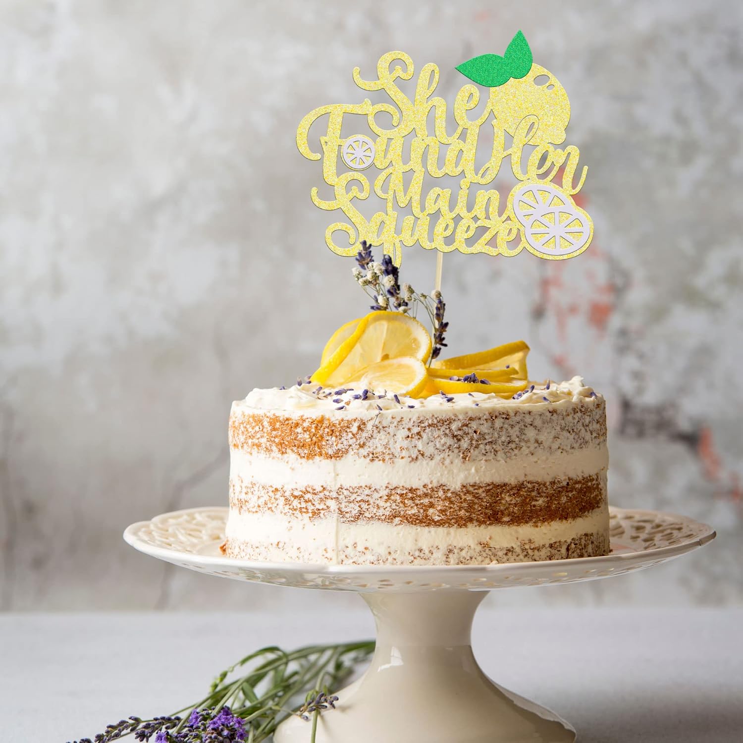 Gyufise 1Pcs She Found Her Main Squeeze Cake Topper Glitter Bridal Shower Party Cake Decorations for Lemon Theme Wedding Engagement Bachelorette Party Supplies