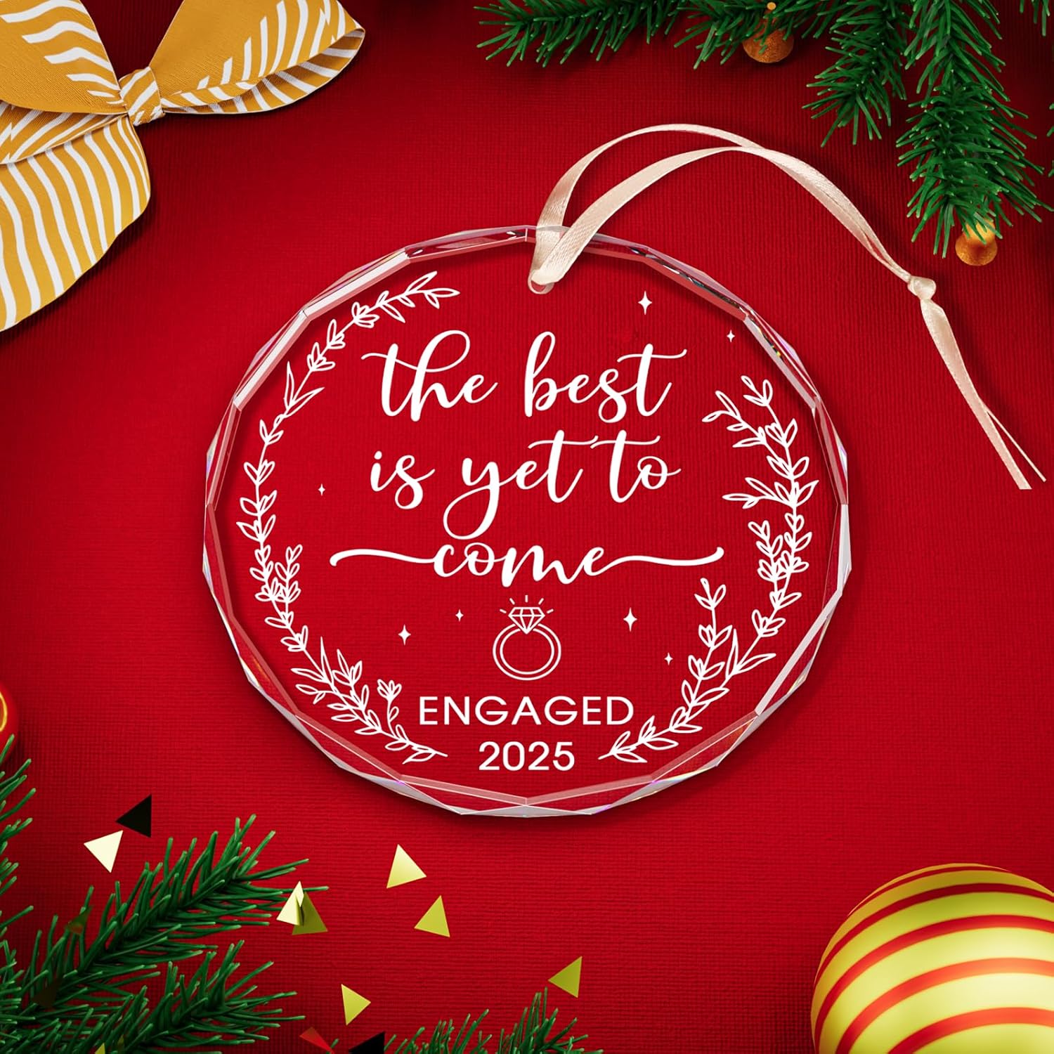 Engagement Gift for Couples 2025, Just Engaged Ornament, The Best is Yet to Come – Engaged 2025, Wedding Bridal Shower Gifts, Just Married Gifts for Newlywed Couple, Bride, Women, Her