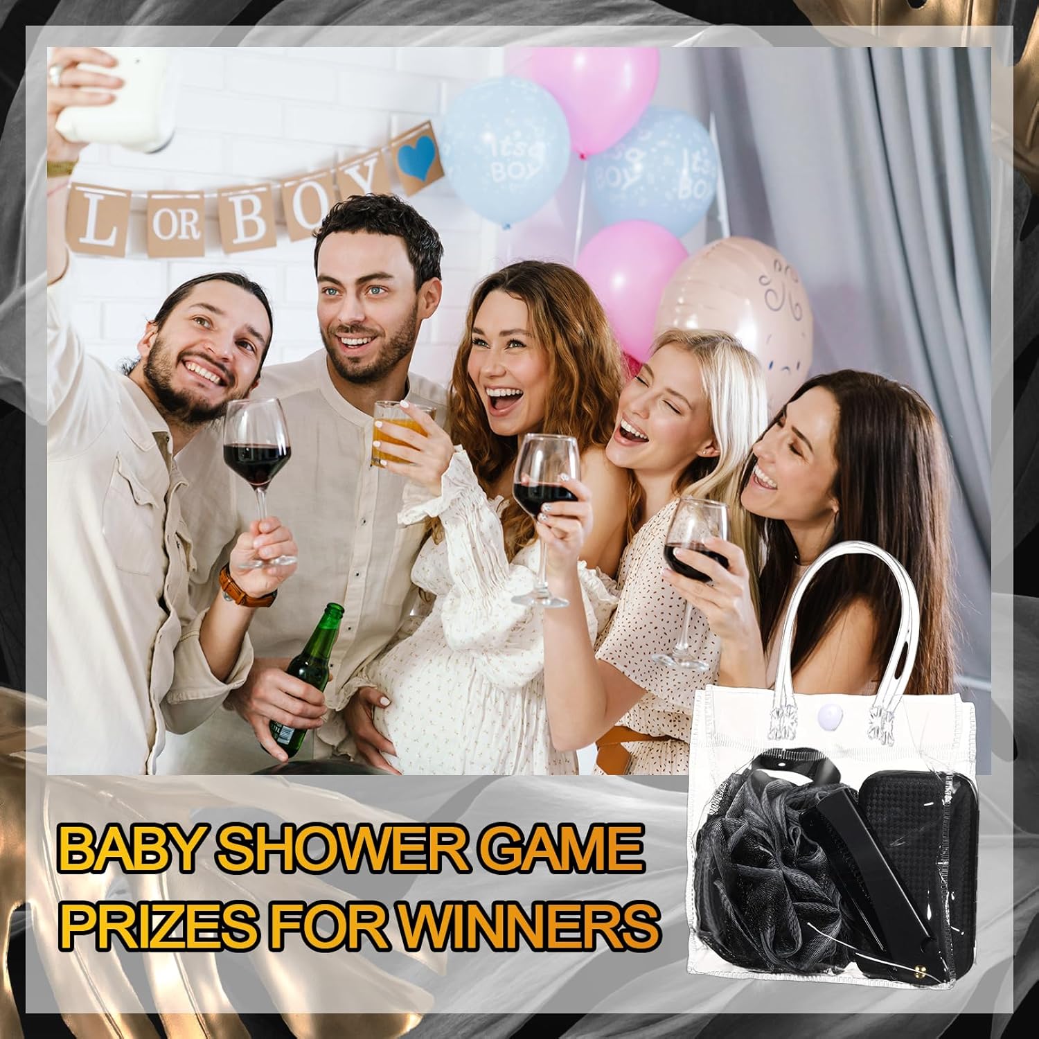 6 Sets Baby Shower Game Gifts for Winners Men Proposal Groomsmen Gifts Include Manicure Set Tote Bag Beard Comb Black Bath Loofah Baby Shower Favors Prizes for Guests Husband Father