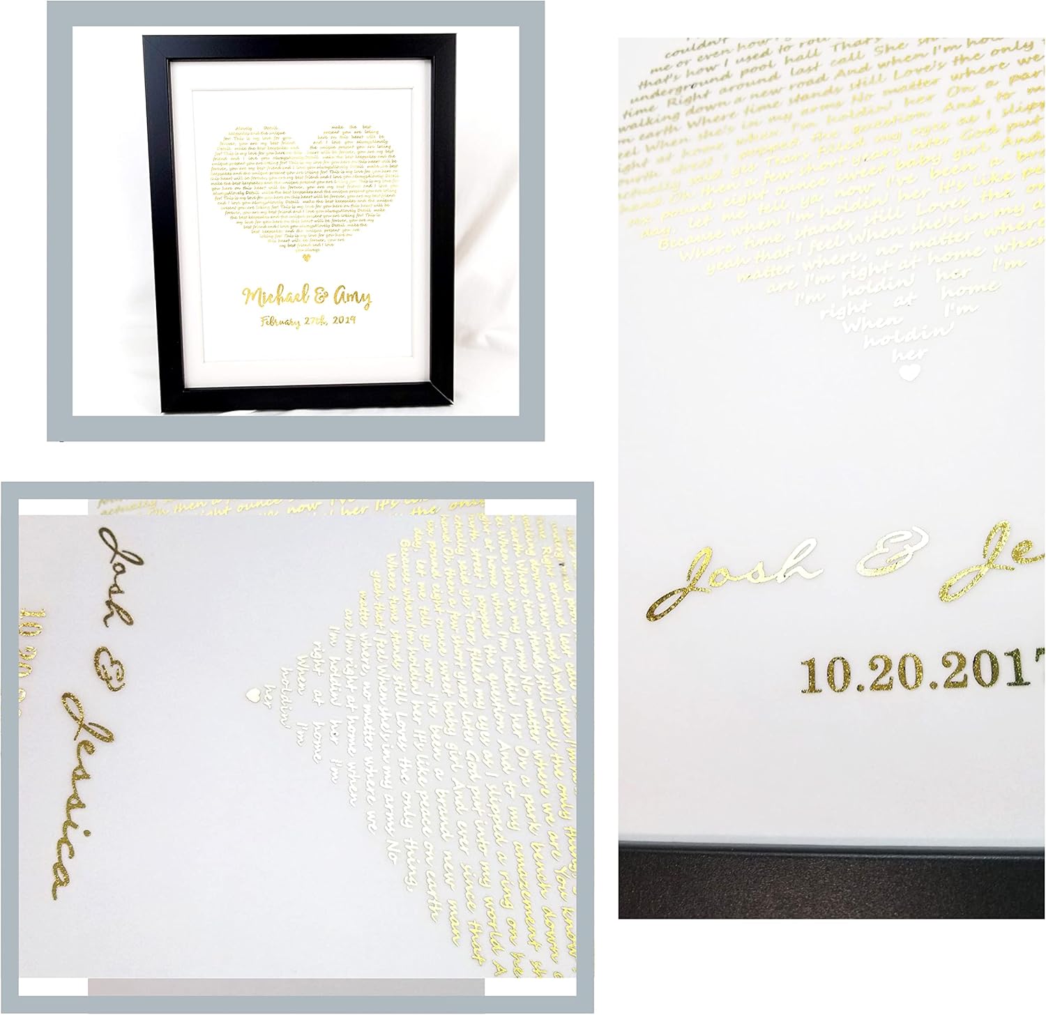 AlovelyDetail Personalized 1st Wedding Paper Anniversary Lyrics Art First Year For Him Or Anniverary Valentines Day Gift for Husband Wife Him Her