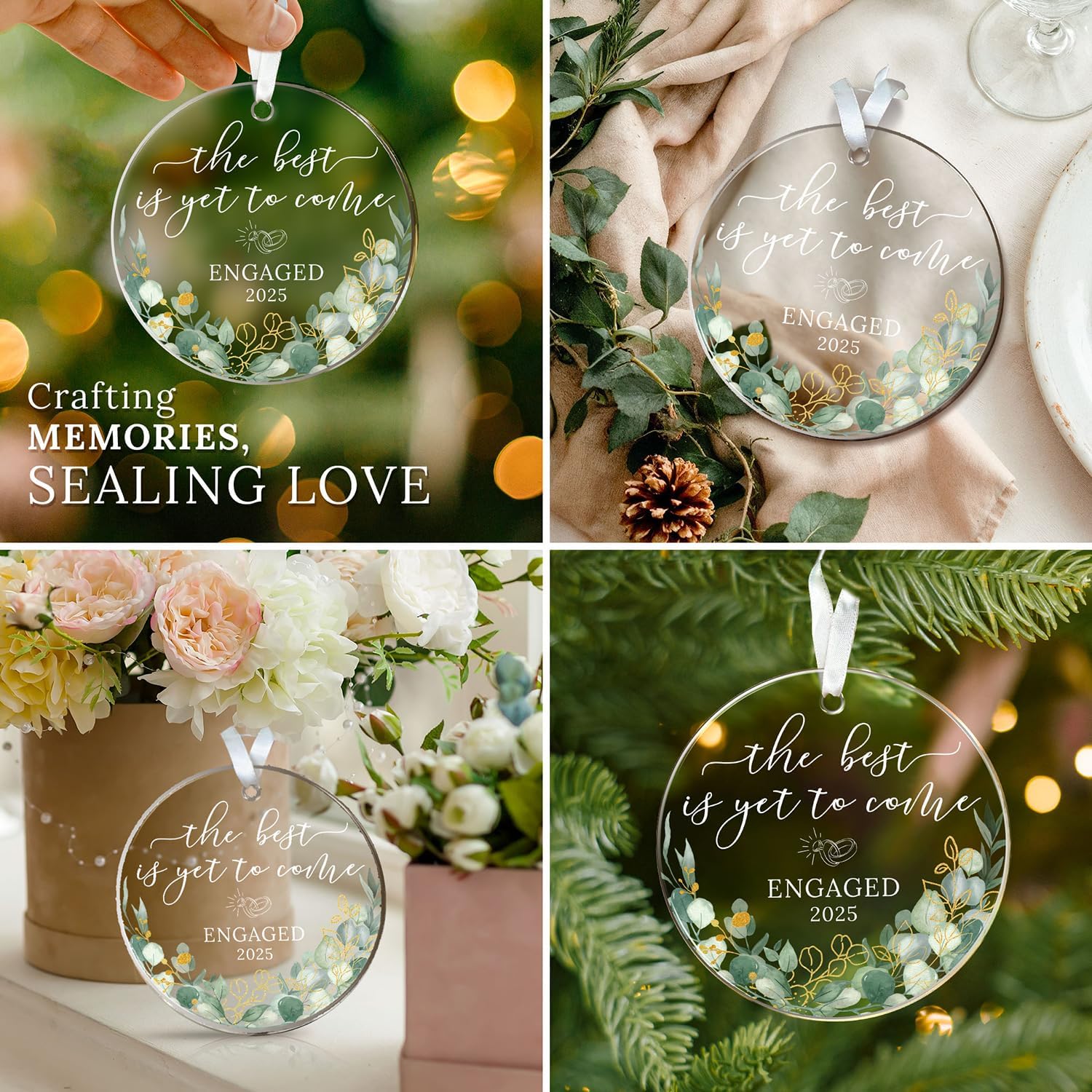 HEXMOZ Engagement Gifts for Couples – Engagement Gift for Newly Engaged Couples, Women, Fiance, Her – Bride to Be Gifts, First Christmas Just Engaged Acrylic Ornament 2025 – Party Decorations