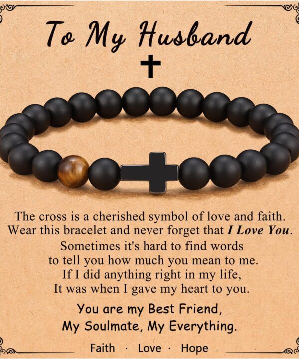 To Mens Gifts Cross Bracelet for Son, Grandson, Dad, Husband, Godfather, Men - Birthday Graduation Retirement Christmas Christian Gift for Teens Men