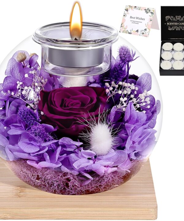 NERCHVO Valentines Birthday Gifts for Women Preserved Roses in Glass Dome with Scented - Romantic Preserved Flower for Women, Girlfriend, Wife, Mom, Grandma, Sister, Her-Purple