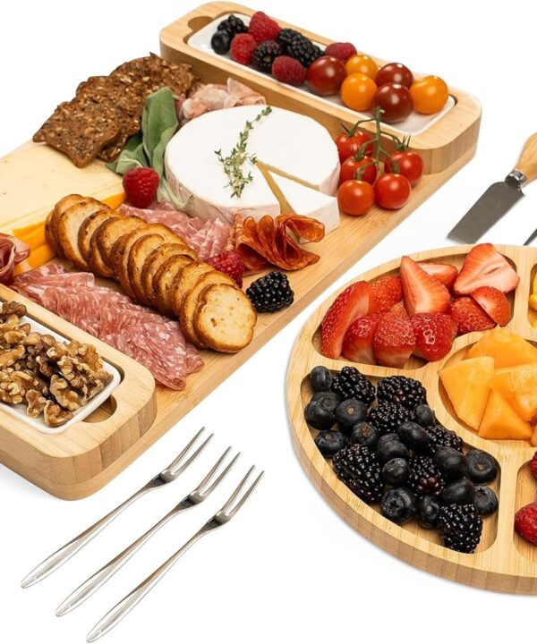 Charcuterie Boards - Bamboo Cheese Board Set with Serving Tray for Meat, Cheese, Crackers, Nuts and Fruits - House Warming Gifts for New Home, Wedding, Bridal Shower or Birthday Gifts for Women