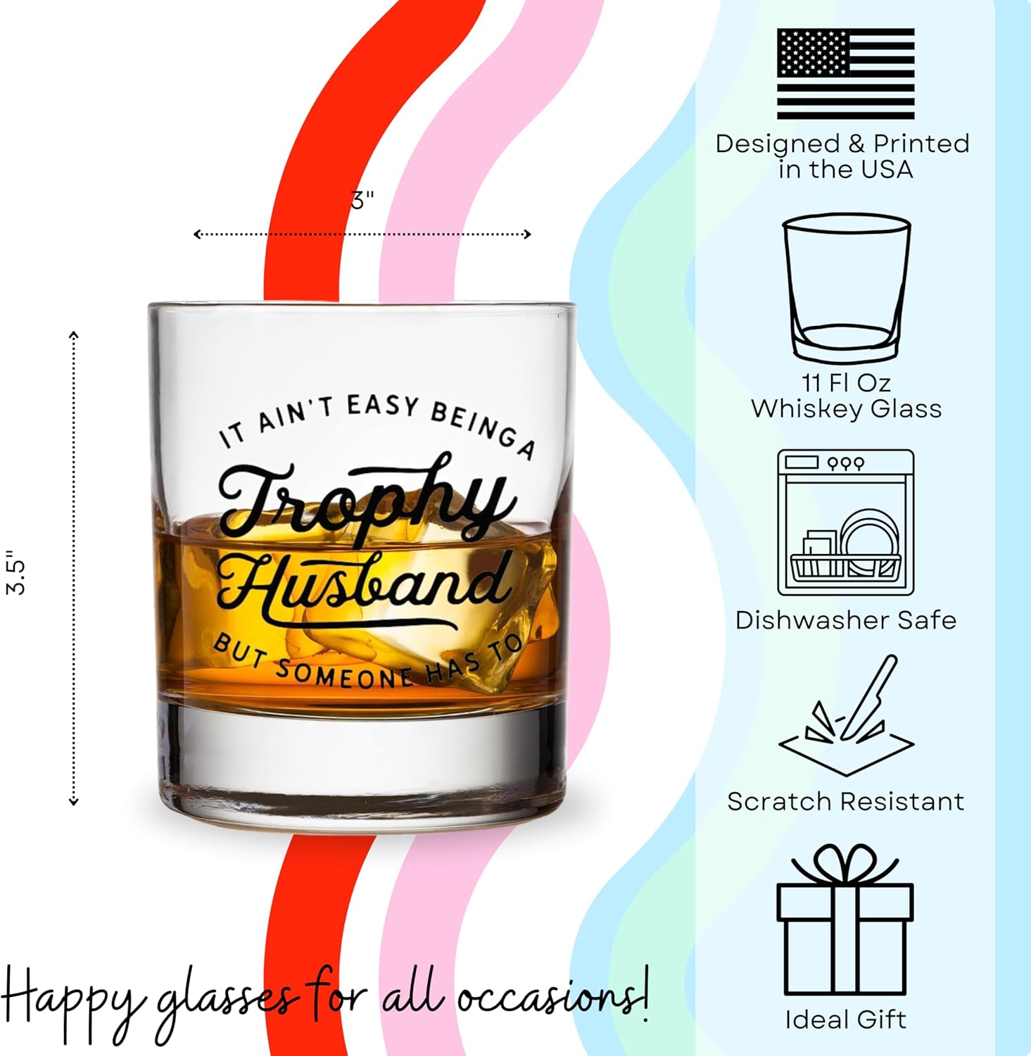 Valentines Day Gifts for Husband Funny Bourbon Gifts for Men Cool Anniversary or Birthday Gift for Him from Wife, Gift Idea for Men Who Have Everything – Trophy Husband Whiskey Glass