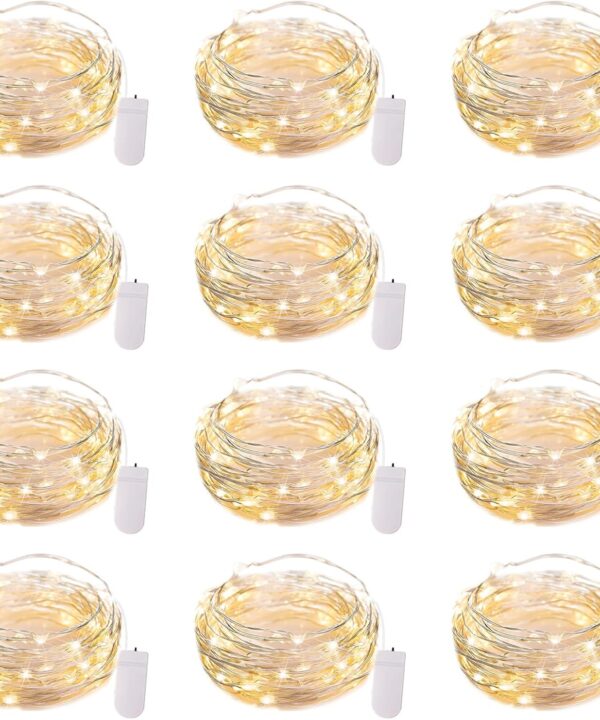 Brightown 12 Pack LED Fairy Lights Battery Operated String Lights - 7ft 20LED Waterproof Silver Wire Firefly Starry Moon Lights for DIY Crafts Wedding Table Centerpieces Party Bedroom Christmas