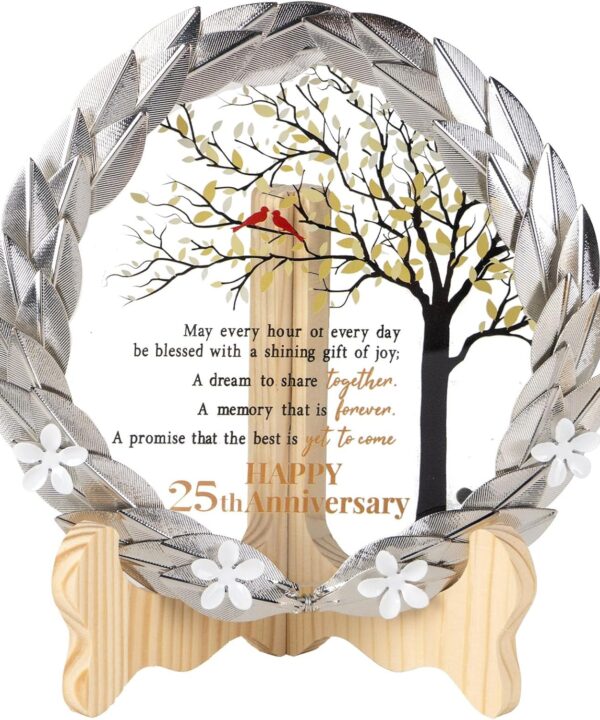 25th Anniversary Wedding Gifts Crystal Plate with Gold Leaf Wreath - 25 Years Anniversary Wedding Unique Gifts Ideas for Parents Couple - Cardinal Style