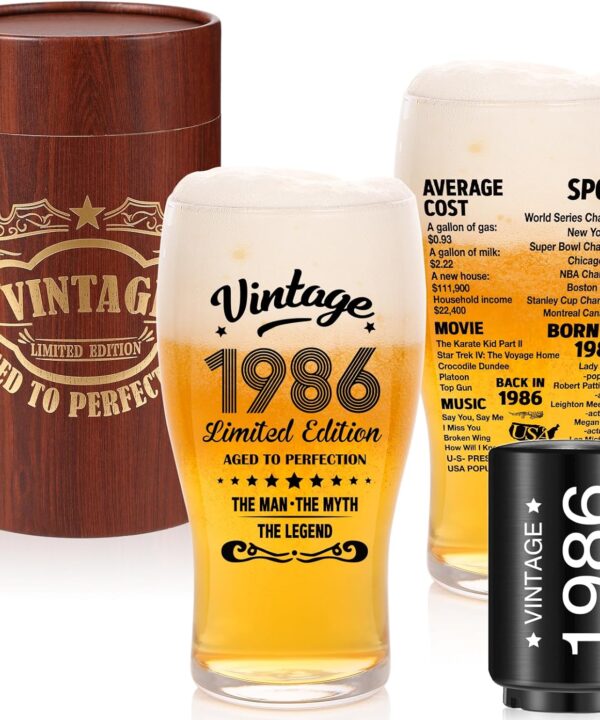 40th Birthday Gifts for Men-40th Birthday,Christmas Gift Ideas,20oz,Vintage 1986 Beer Drinking Glass and Opener- 40th Birthday Decorations Party Supplies-40th Beer Glass for 40 Years Old Dad,Husband