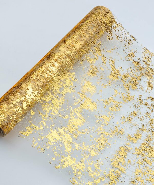 Snowkingdom Glitter Metallic Gold Table Runner 11"x108" Thin Mesh Sparkle Runner Roll Table Decorations for Wedding Bridal Shower, Baby Shower, Christmas, Birthday Party 1PC