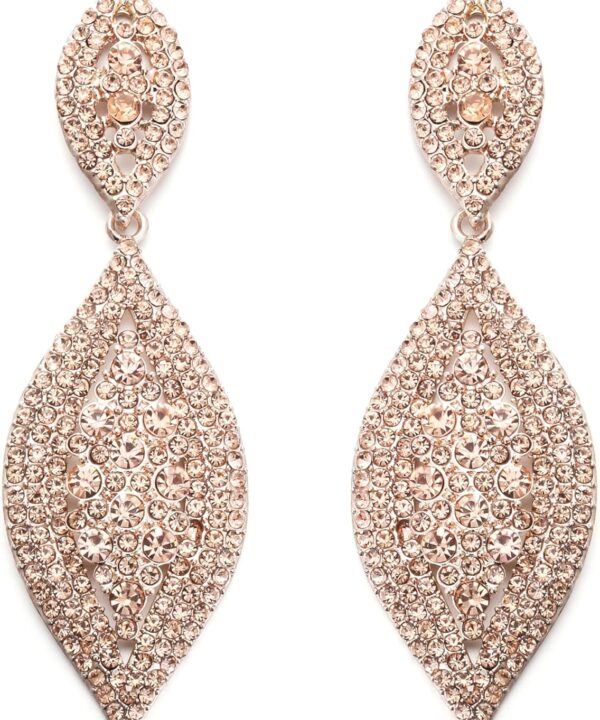 Flyonce Women's Rhinestone Crystal Wedding Bridal 2 Leaf Drop Dangle Chandelier Earrings