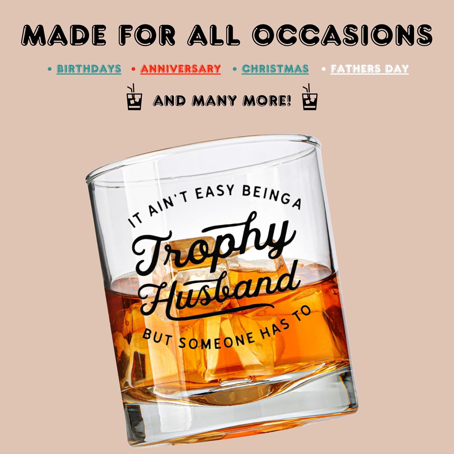 Valentines Day Gifts for Husband Funny Bourbon Gifts for Men Cool Anniversary or Birthday Gift for Him from Wife, Gift Idea for Men Who Have Everything – Trophy Husband Whiskey Glass