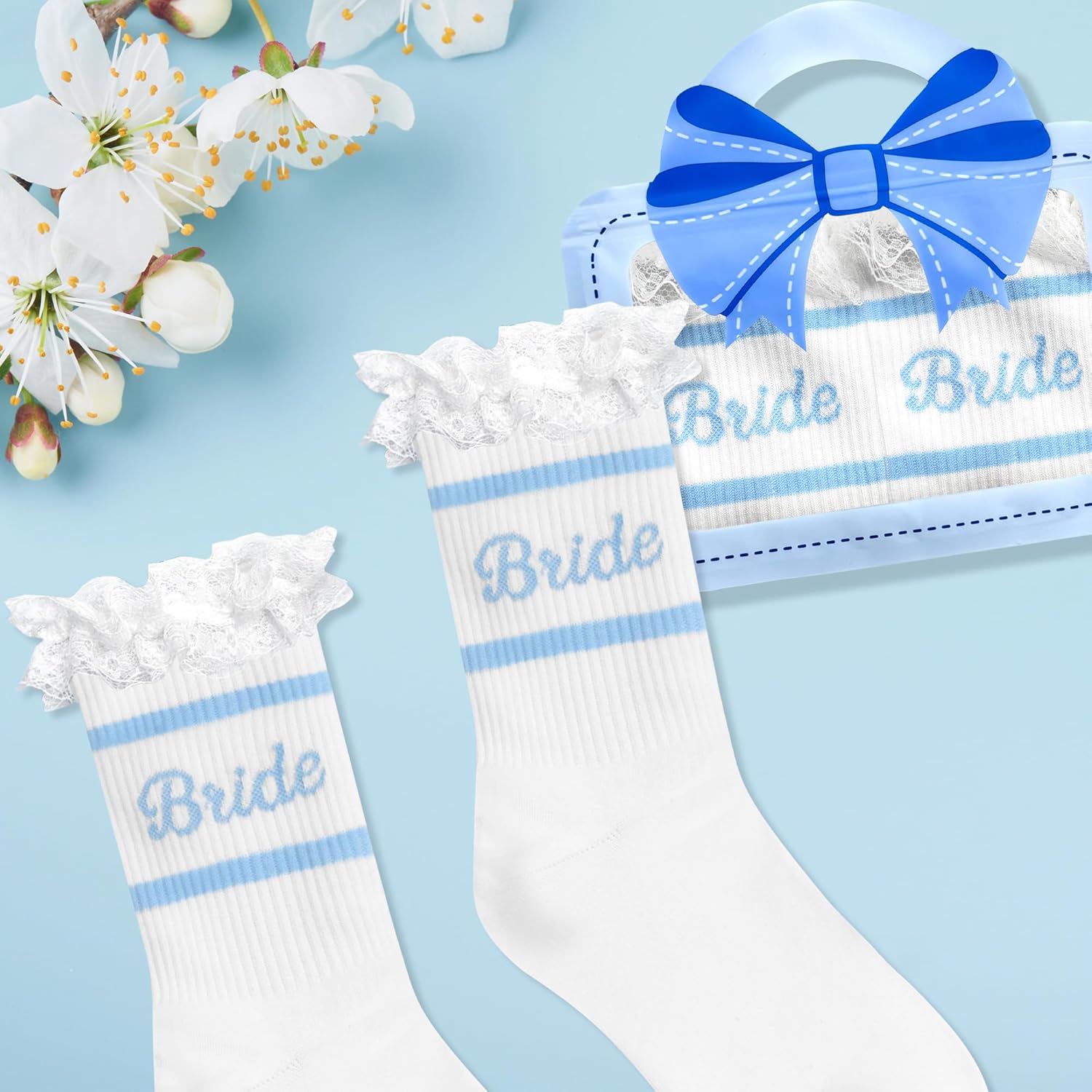 Ruffle Bride Socks White Blue Bride To Be Something Blue Gift Honeymoon Essentials Bachelorette Party Favors