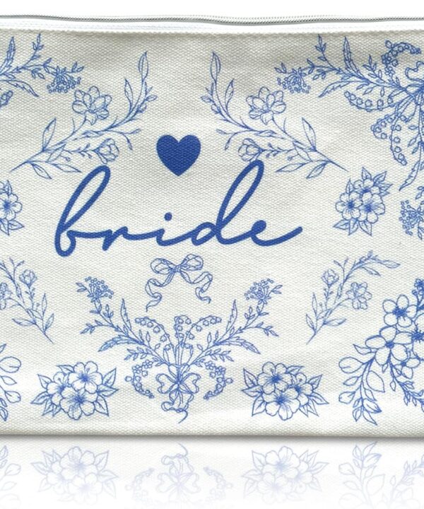 LADY&HOME Bride Makeup Bag Blue Bride Bag for Bridal Shower Wedding Engagement Gifts