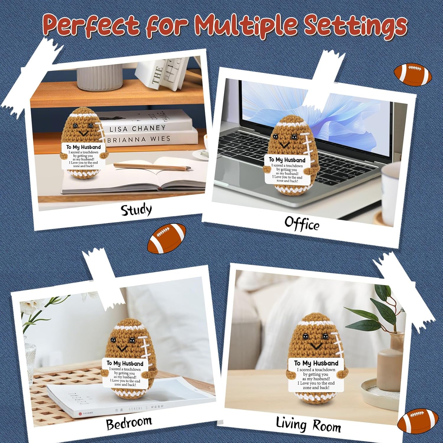 Valentines Day Gifts for Husband from Wife, To My Husband Handmade Crochet Football Birthday Gift for Him, Wedding Anniversary Present for Men, Romantic Valentines Decor for Couple, Hubby, Spouse