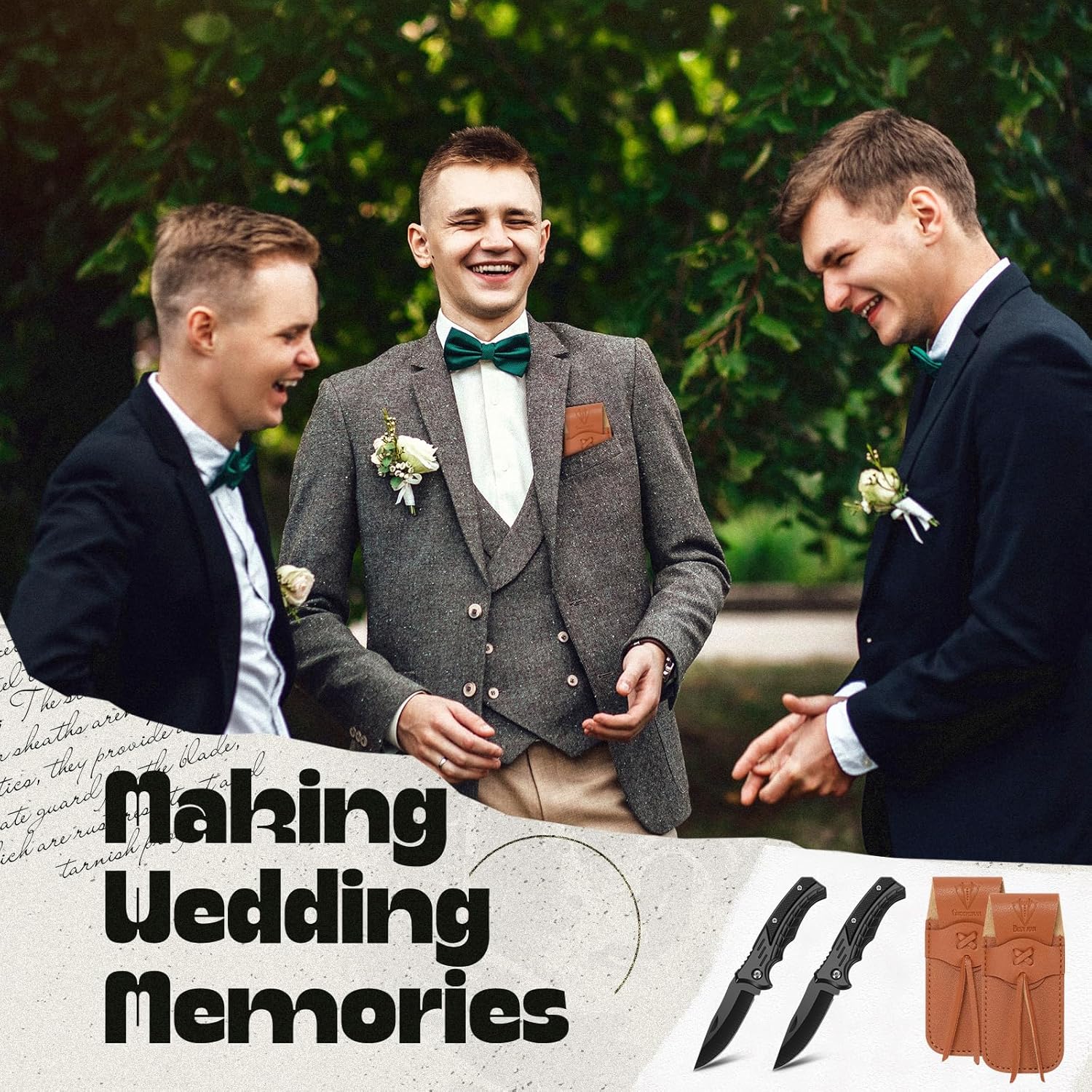 Abbylike 6 Set Man Pocket Knife Gift for Men Gifts Personalized Pocket Knife with Leather Sheaths Mini Folding Knives Proposal Gifts for Christmas Wedding Party Favors(Classic)