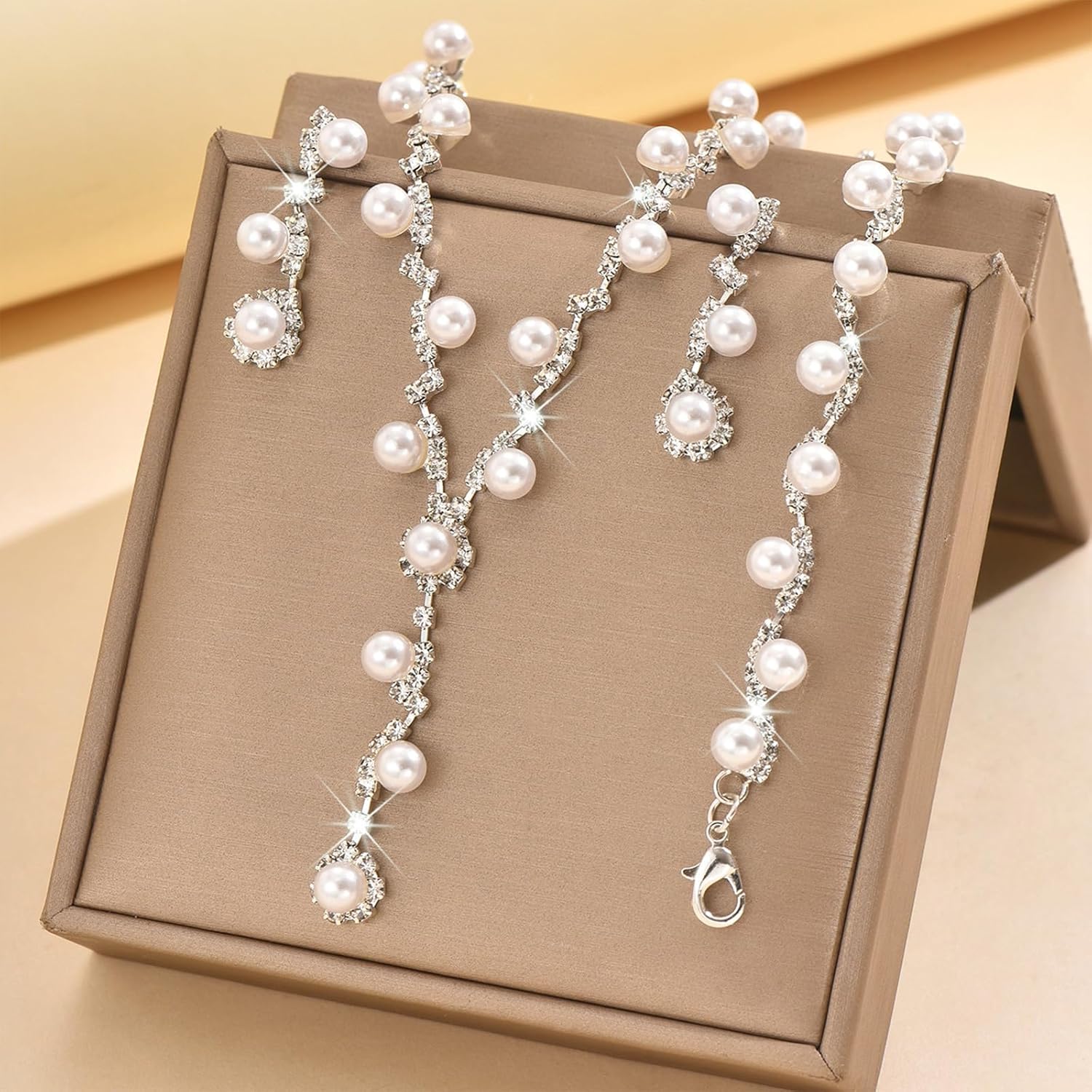 Wedding Jewelry Sets for Brides Silver Rhinestone Necklaces Earring Bracelet Set Wedding Sets for Women Prom Jewelry Sets for Women
