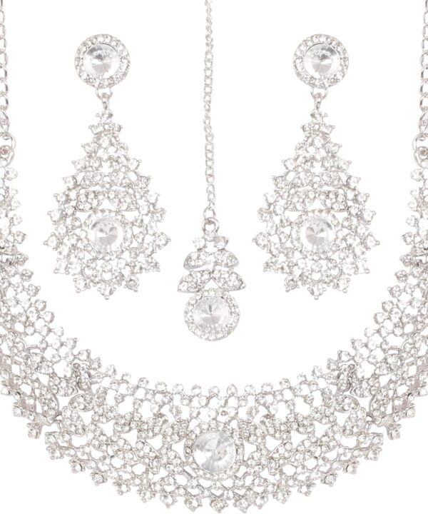 Sunsoul Touchstone Gold Silver Indian Jewelry Sets for Women Wedding Bridal Necklace Statement Bollywood Costume White Rhinestone Crystal Brides Fashion Chunky Party Formal Evening wear Accessories