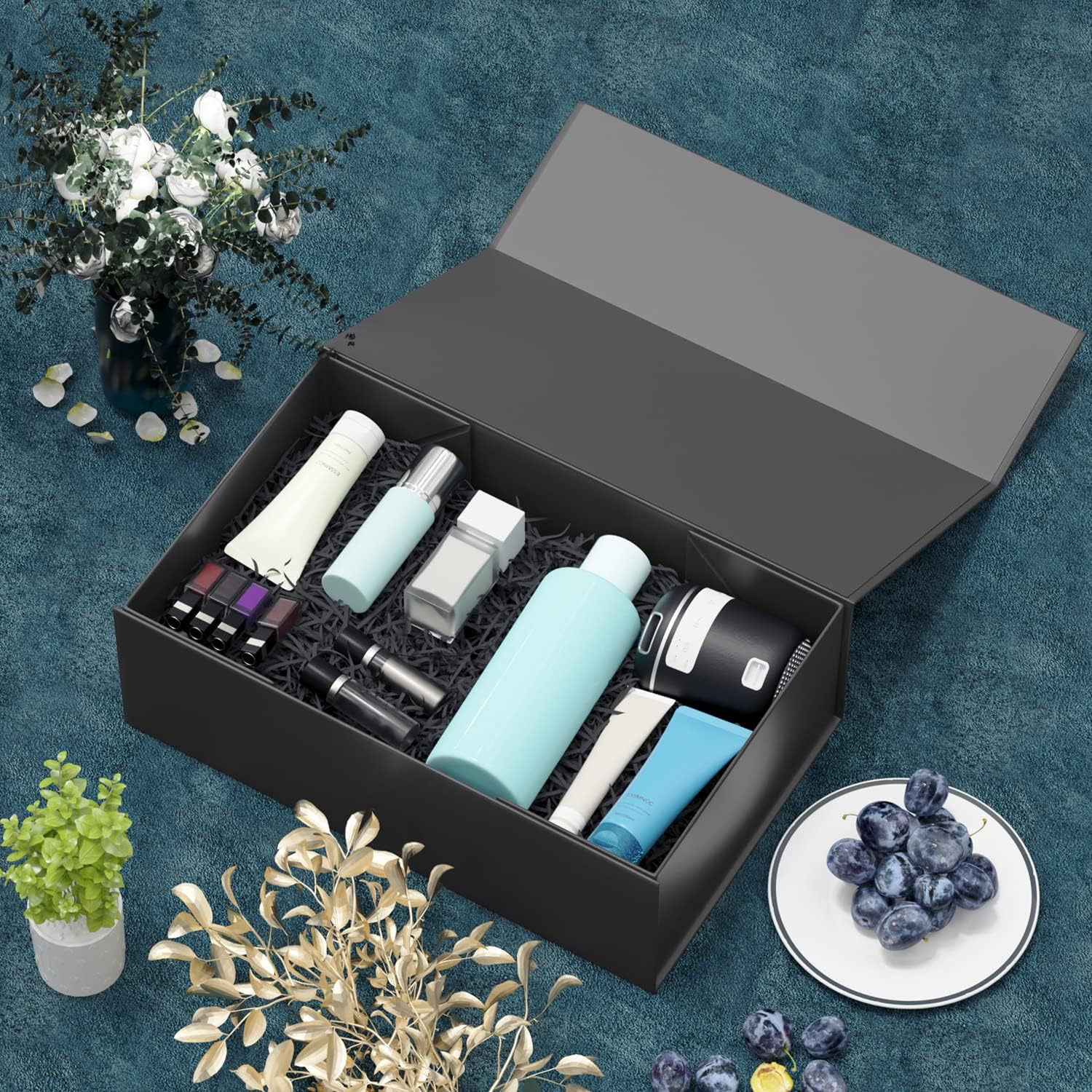 Black Gift Box, 9.5x6x3 Gift boxes for Presents with Lids Magnetic Closure Rectangle Collapsible for Groomsman Proposal Box, Wedding, Christmas, Halloween, Birthday Gift Packging