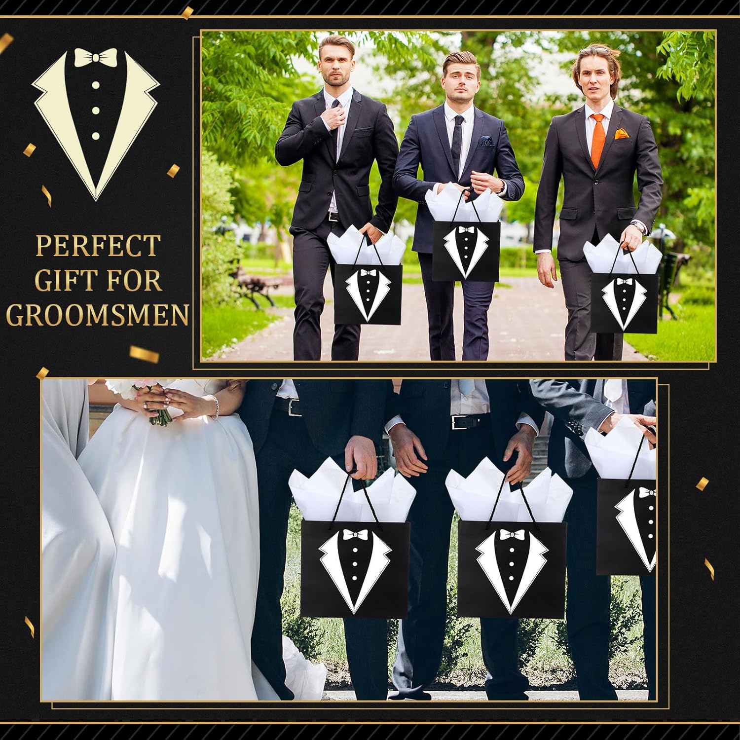 60Pcs Groomsmen Gifts Set of 6, Groomsmen Proposal Box with Flasks Sunglasses PU Leather Toiletry Bag Bottle Opener for Wedding Groomsman Best Man Gift (Black)