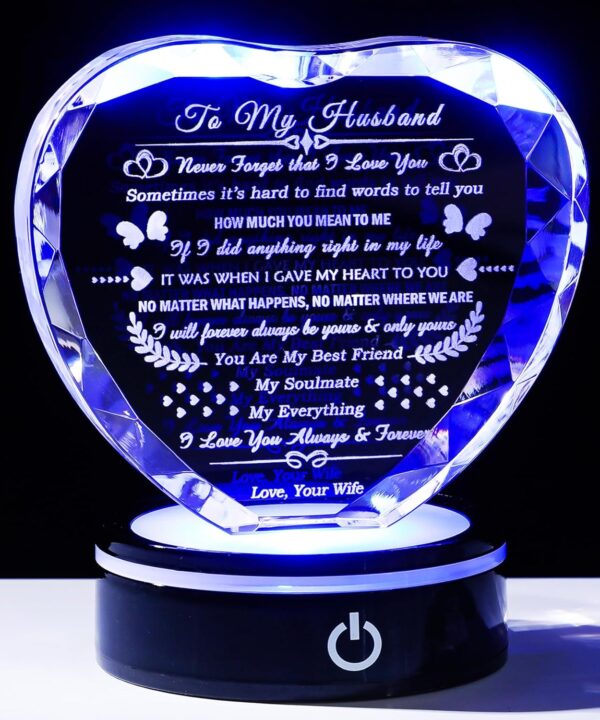 YWHL Gifts for Husband with Colorful Base I Love You Gifts for Him Best Anniversary Birthday Husband Gift Idea Romantic Crystal to My Husband Presents for Valentine's Day Christmas Fathers Day