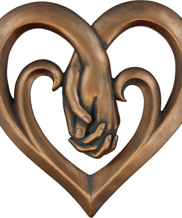 Top Brass Heart Holding Hands Wall Decor Decorative Art Sculpture - Copper Bronze Verdigris Finish - Forever Love