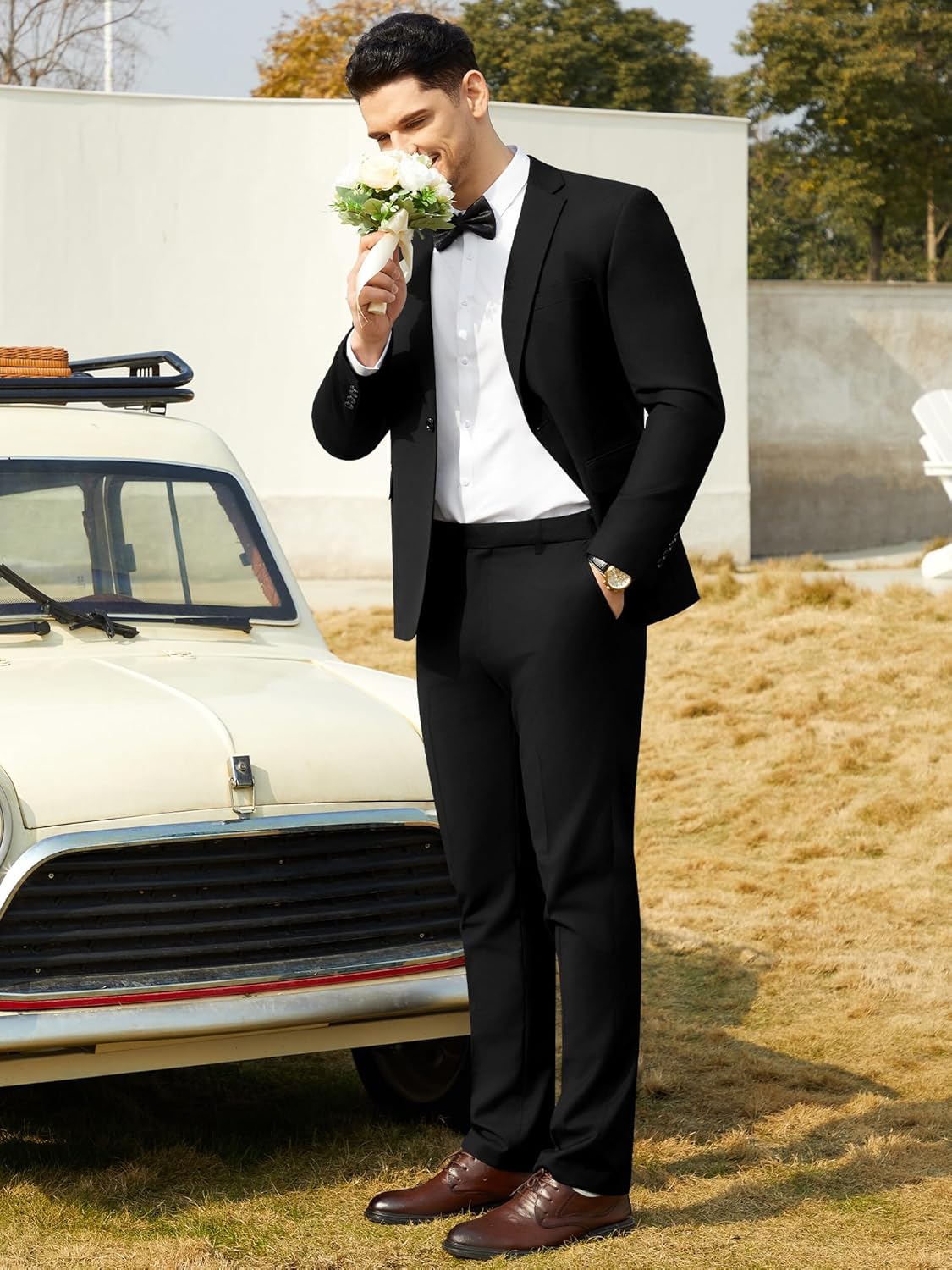 WEEN CHARM Mens Suits Slim Fit 2 Piece One Button Blazer Jacket Wedding Prom Tuxedo Pants Set