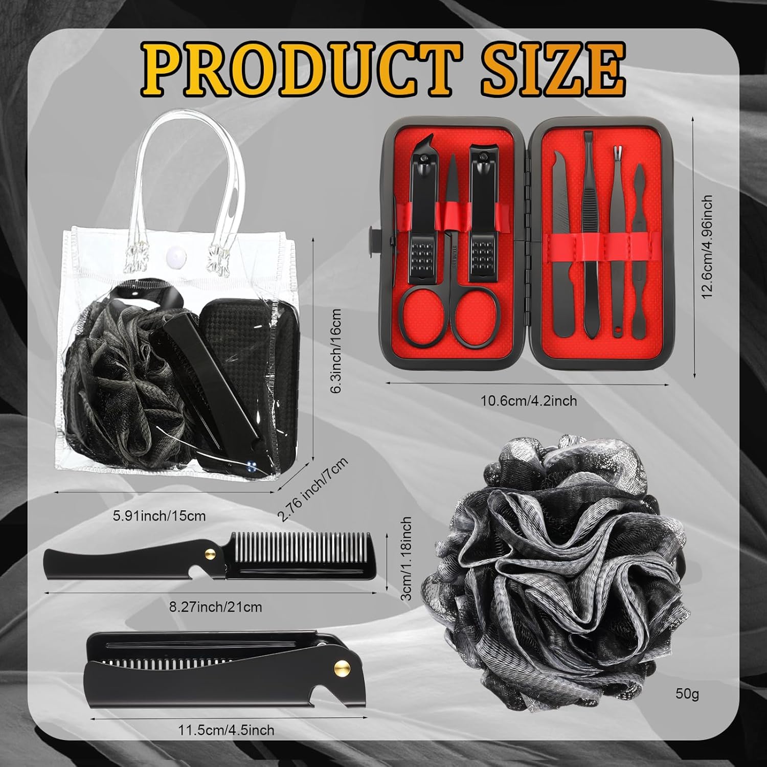 6 Sets Baby Shower Game Gifts for Winners Men Proposal Groomsmen Gifts Include Manicure Set Tote Bag Beard Comb Black Bath Loofah Baby Shower Favors Prizes for Guests Husband Father