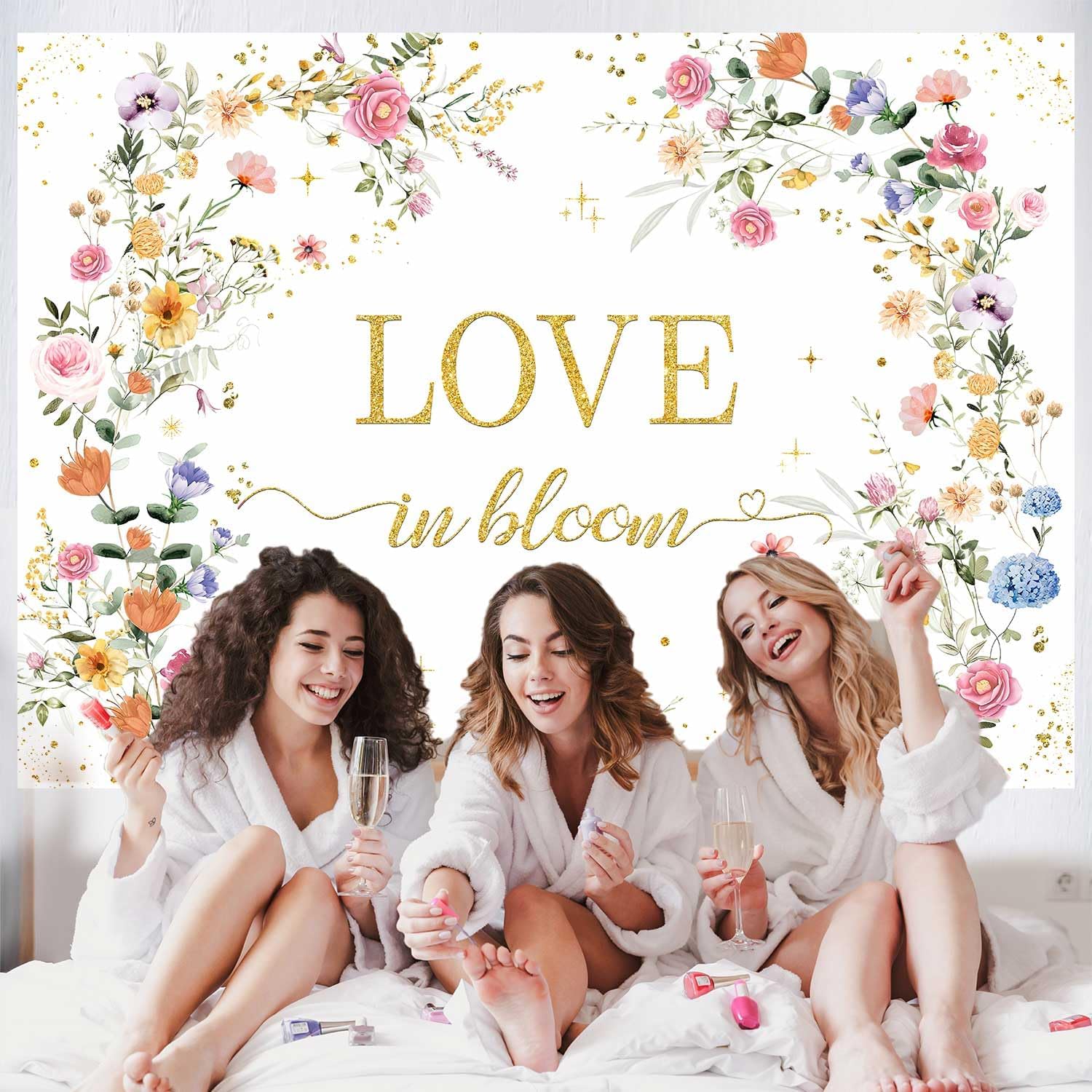 MEHOFOND Love in Bloom Bridal Shower Decorations Backdrop, Wildflower Wedding Shower Background, Spring Floral Engagement Wedding Bachelorette Party Decor Supplies Photo Booth Props 7x5ft