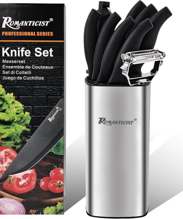 ROMANTICIST Kitchen Knife Sets, 10PCS High Carbon Stainless Steel Knife Sets with Block, Black Knife Block Set, Knives Set for Kitchen with Anti-slip Handle, Exquisite Knives Set New Home Essentials