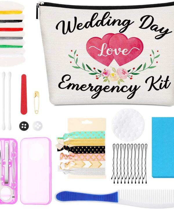 Weewooday Floral Wedding Emergency Kit for Bride Wedding Survival Set with Makeup Bag, Bridal Shower Kit Gift Present Fun Engagement Present for Bride Emergency Supplies