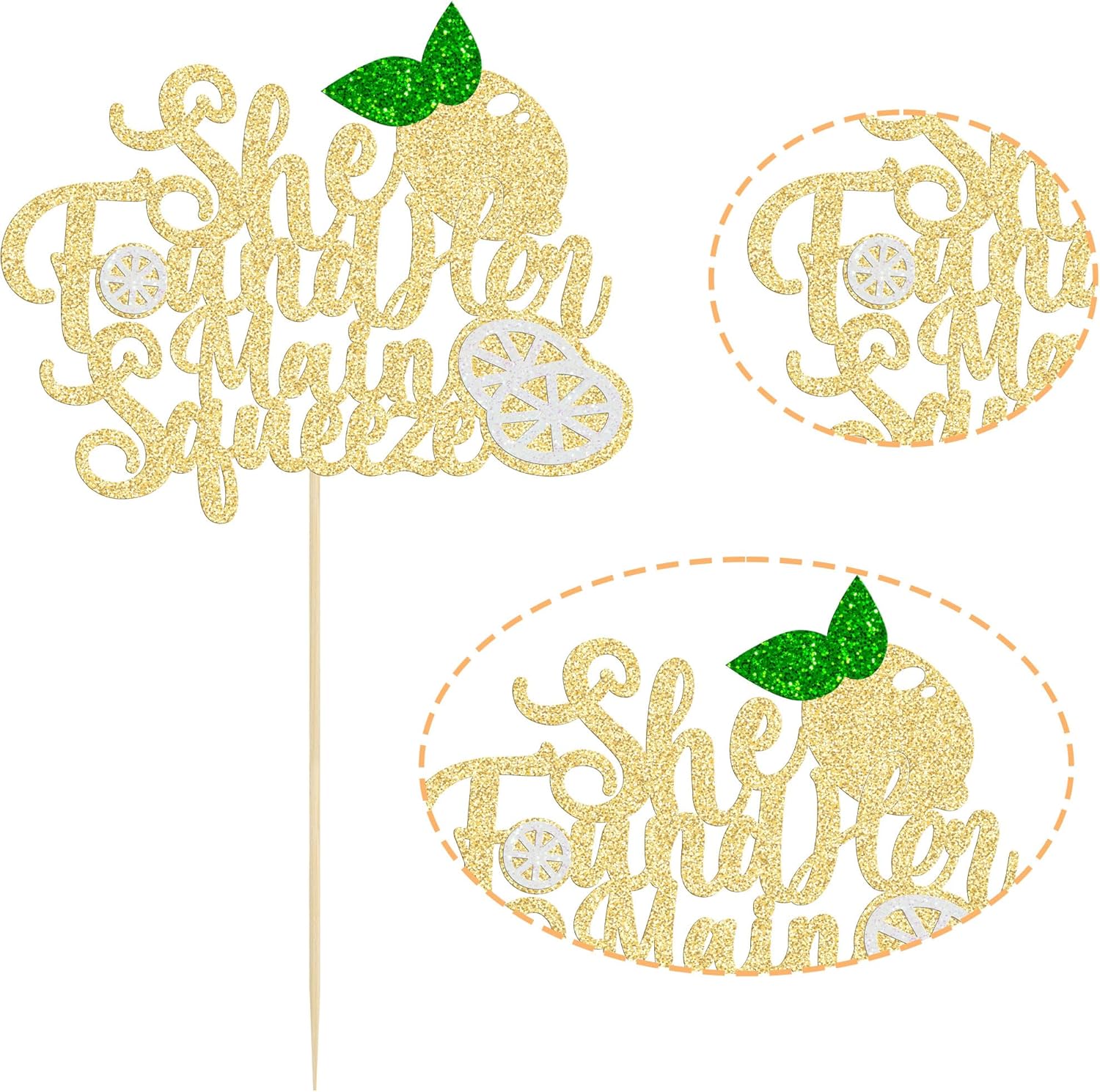 Gyufise 1Pcs She Found Her Main Squeeze Cake Topper Glitter Bridal Shower Party Cake Decorations for Lemon Theme Wedding Engagement Bachelorette Party Supplies