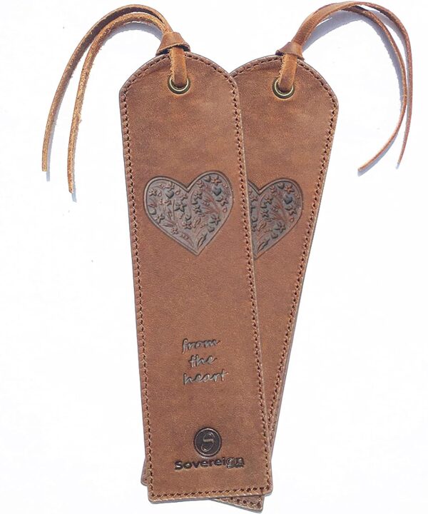 Leather Bookmark Handmade with Heart Design - 2 Genuine Leather Book Marks - Unique Bookmarks for Men Women and Kids | Great Book Lover Gifts for Bookworms Writers Relatives and Friends