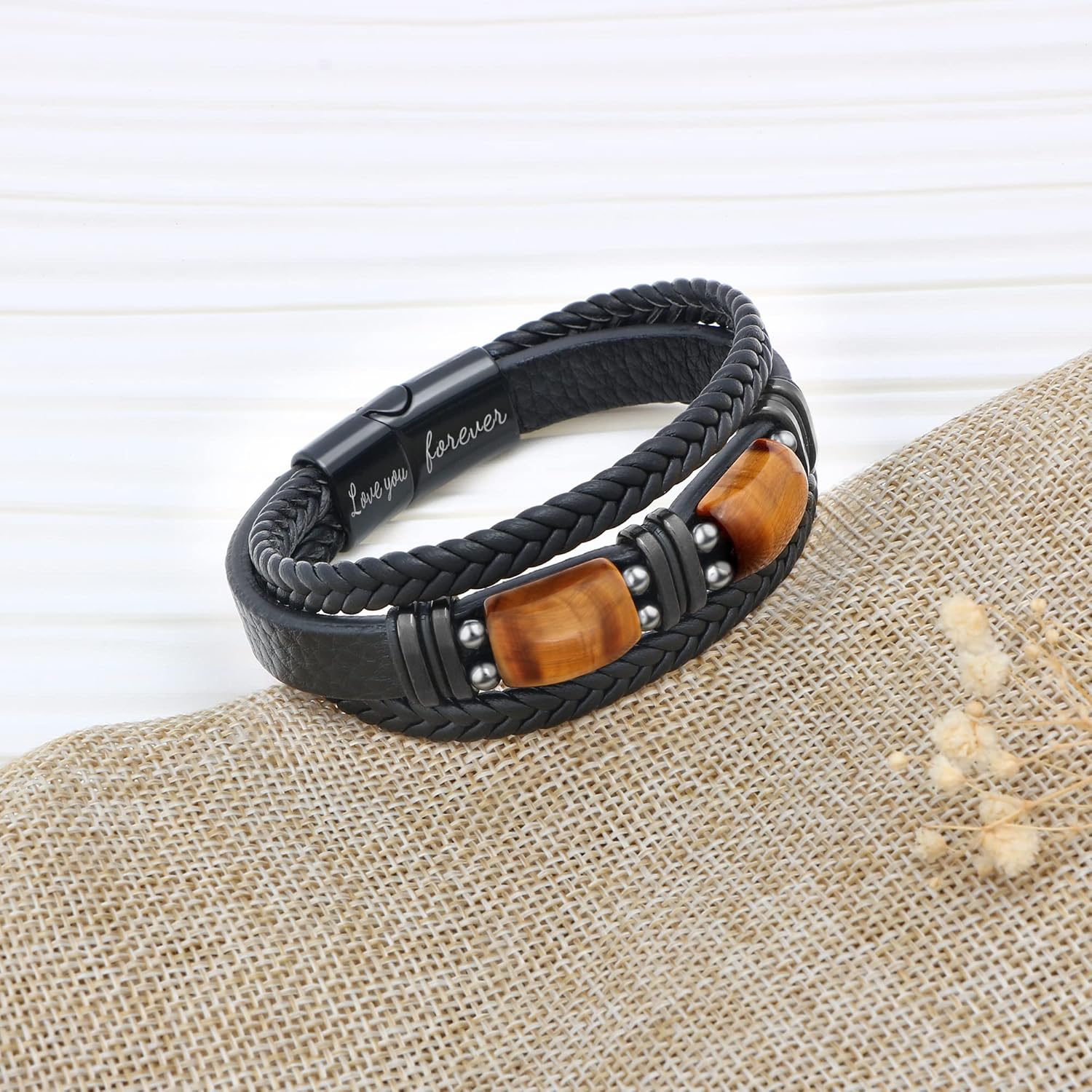 With Tigers Eye, Anniversary Valentines Fathers Day Christmas Birthday Gifts for Son Husband Grandson Boyfriend Brother Dad Love You Forever Bracelets for Men