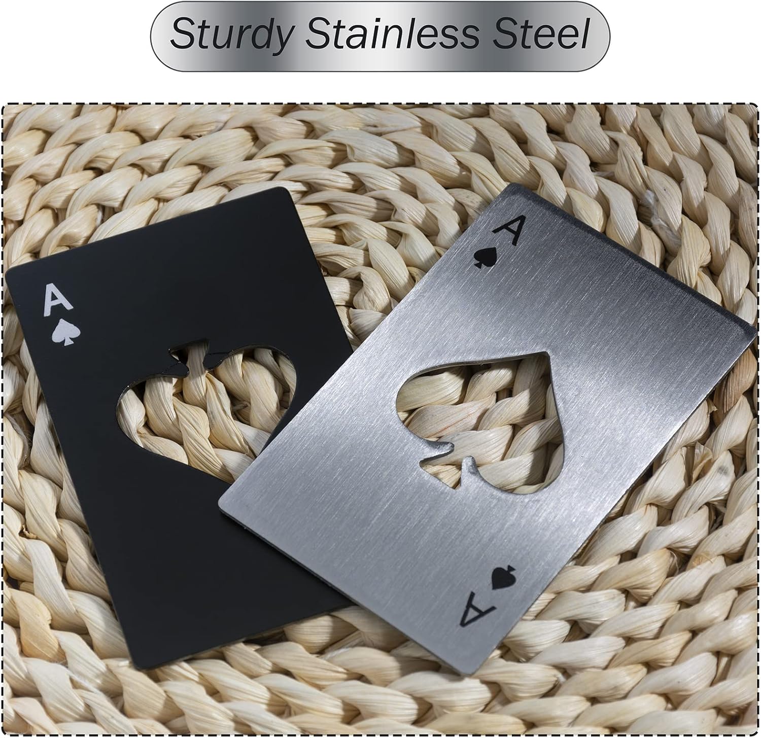 Wine Bottle Opener Stainless Steel Credit Card Size Casino Beer Bottle Opener Cap Opener for Your Wallet Wedding Party Groomsmen Bridesmaid Gifts 6 Pcs (Black)