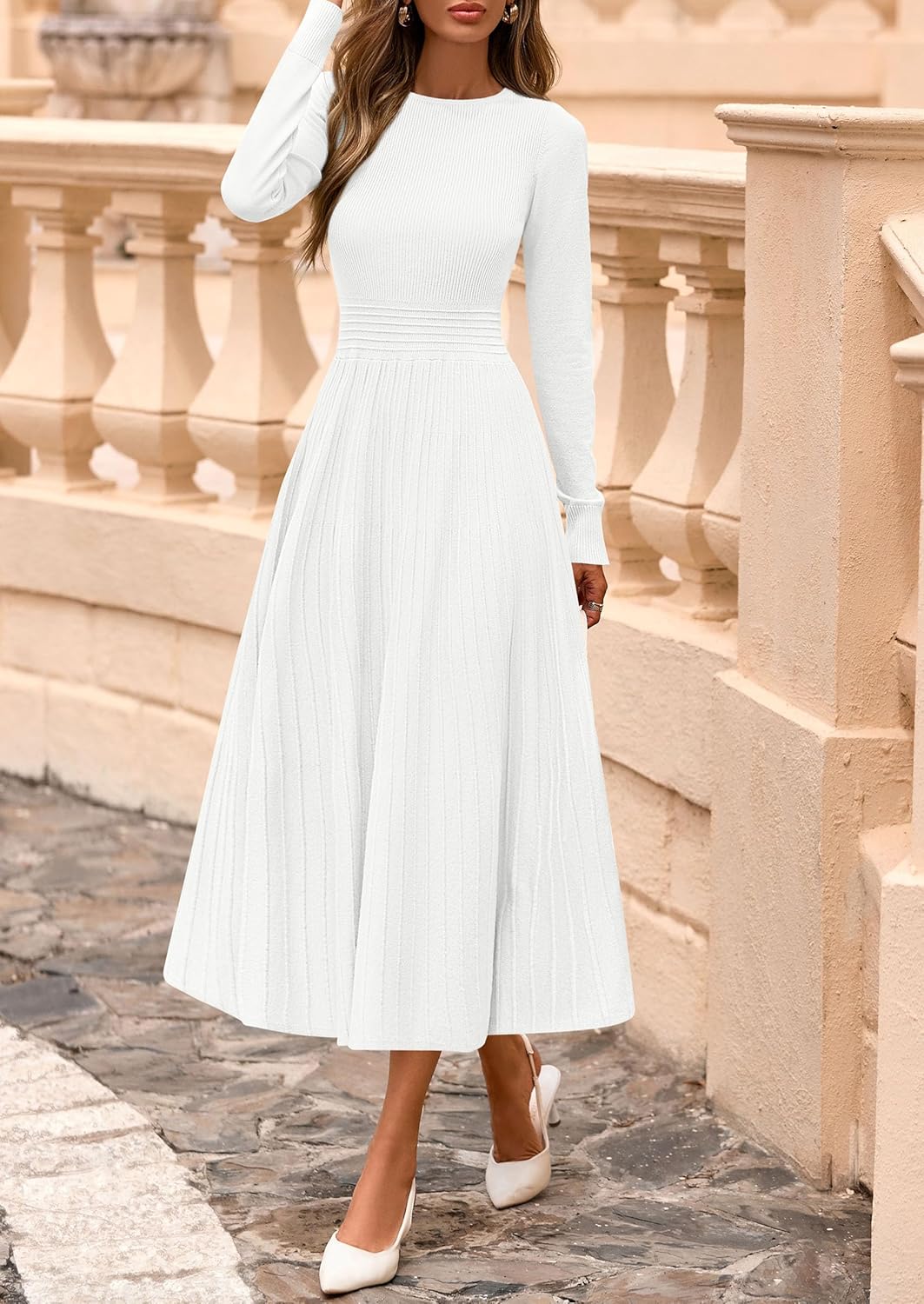 PRETTYGARDEN Womens Sweater Dress 2026 Long Sleeve Elegant Knit A Line Fall Wedding Guest Cocktail Midi Winter Dresses