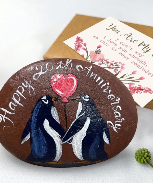 China Anniversary Hand-Painted Pebble  Handmade 20th Anniversary Wedding Gifts for Couples, Husband, Wife or Parents, Unique Handcrafted Keepsake to Celebrate 20 Years of Marriage