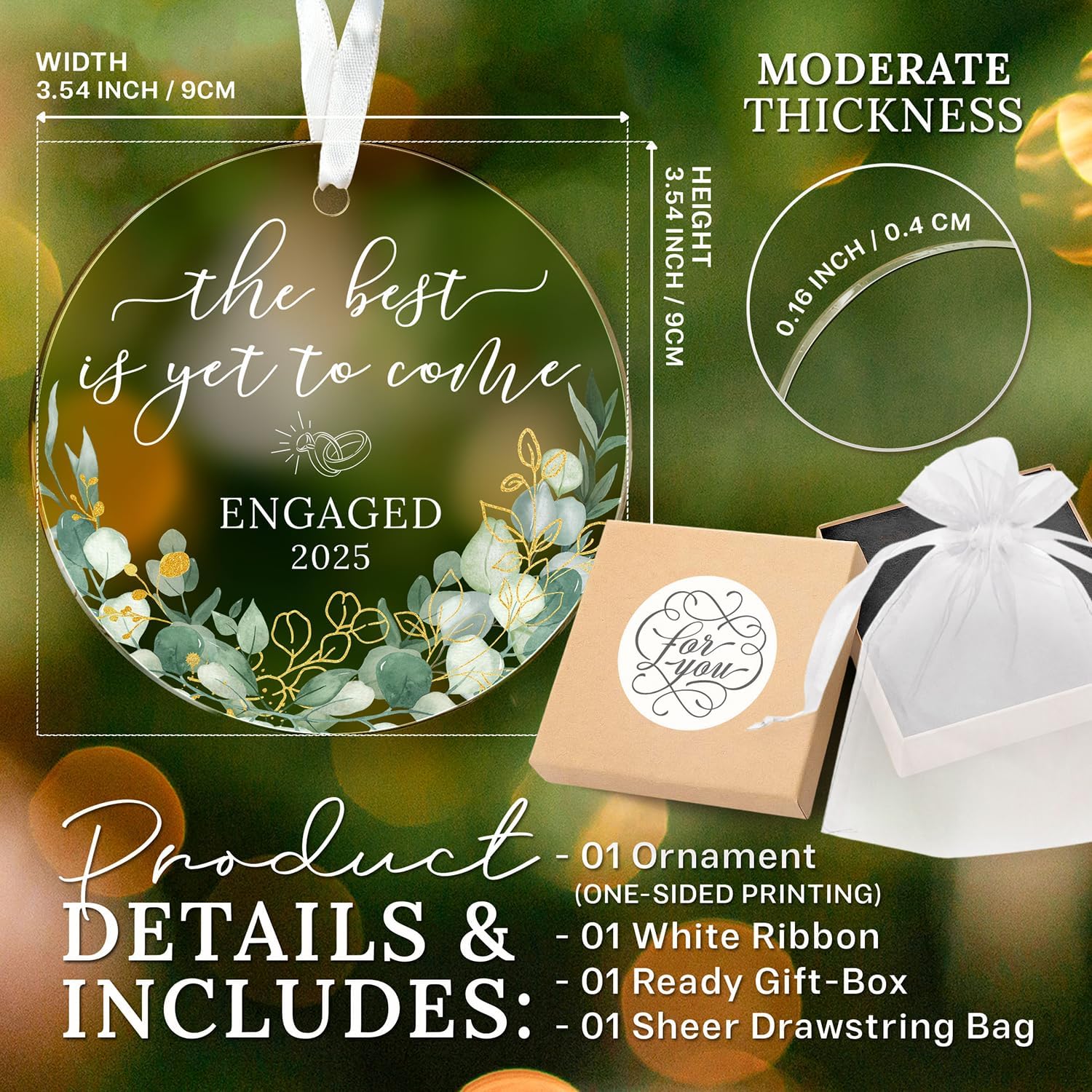 HEXMOZ Engagement Gifts for Couples – Engagement Gift for Newly Engaged Couples, Women, Fiance, Her – Bride to Be Gifts, First Christmas Just Engaged Acrylic Ornament 2025 – Party Decorations